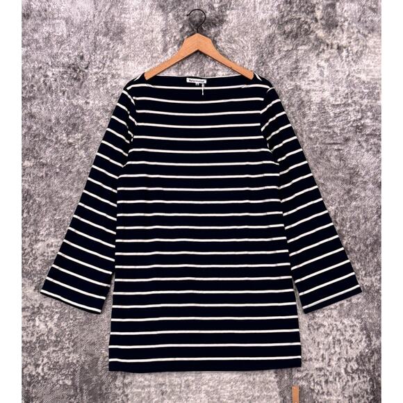 New Reformation Dress Medium Womens Junia Knit Stripe Navy Blue Shirt Style - Picture 1 of 8